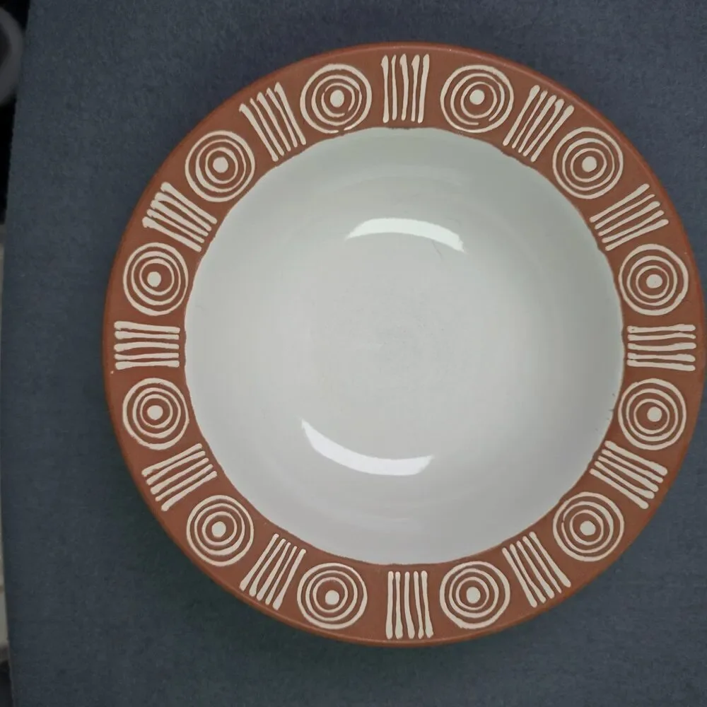 Pottery Barn 10 Inch Terracotta Geometric Bowl Boho Farmhouse Chic Modern Decor